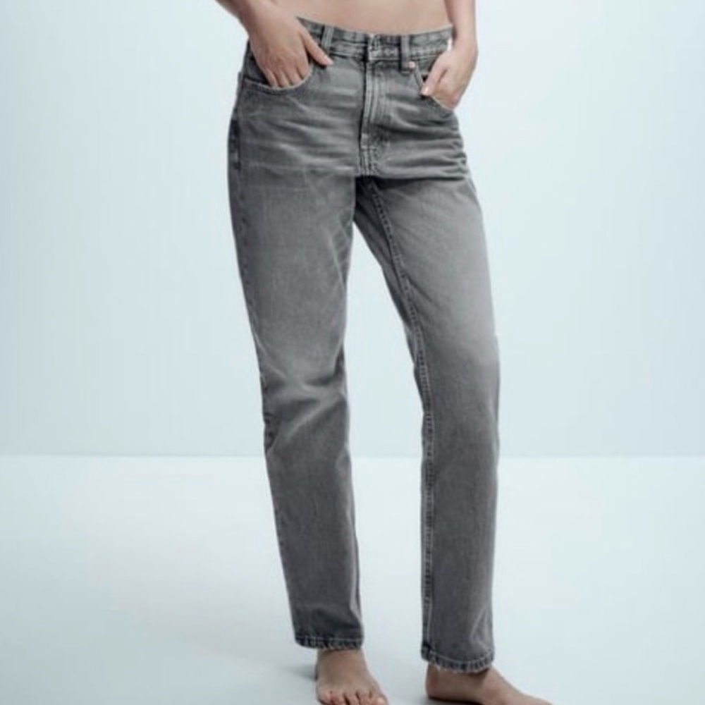 Zara Women’s Light Grey High Waist Mom Straight Leg Denim Jeans Sz 4
